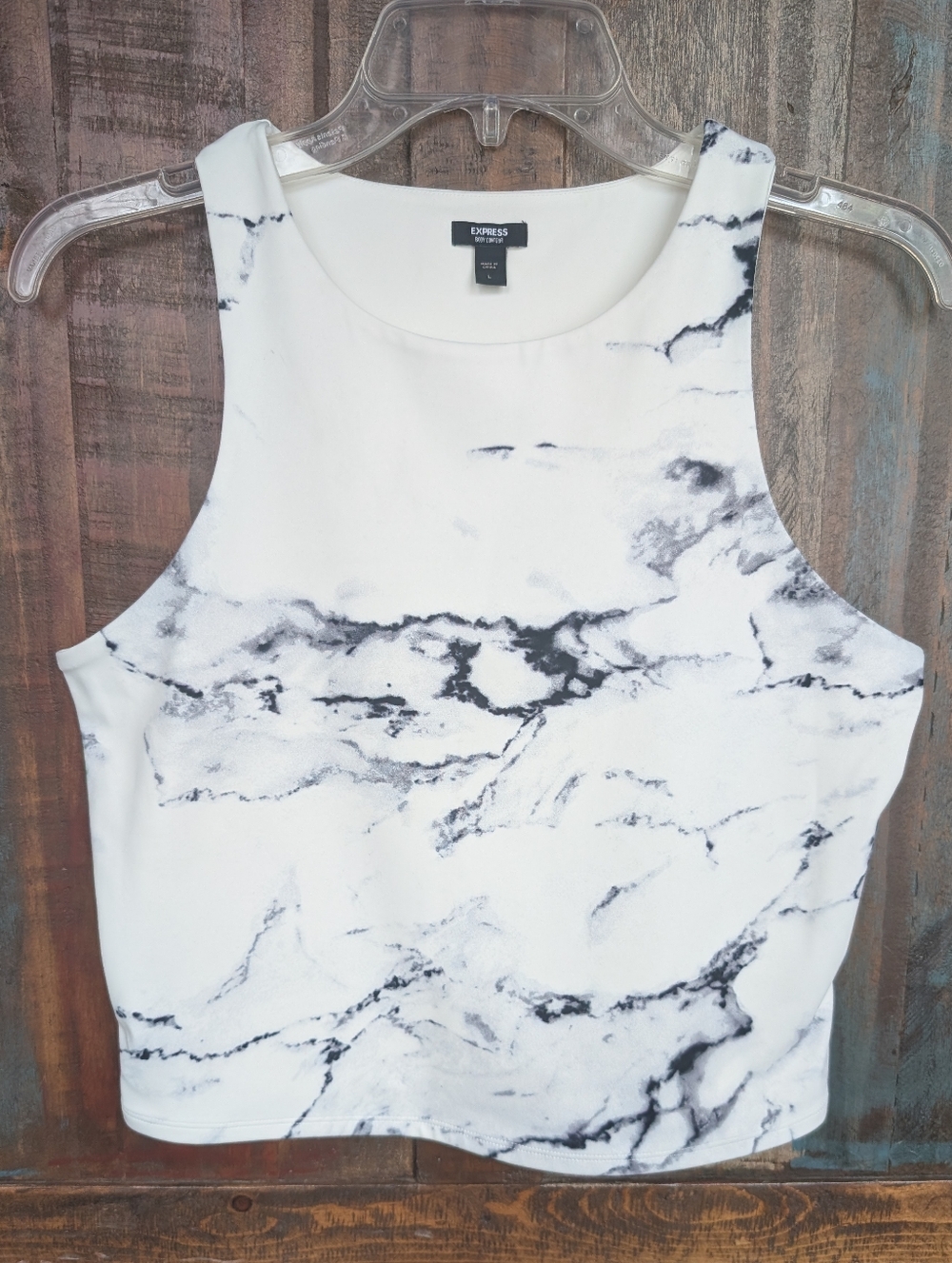 Express Body Contour Cropped Baby Tank Black/White Marble - Women's Large